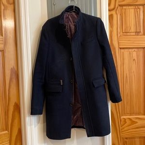 Ted Baker | Wool Funnel Neck Peacoat with Pockets and Zipper